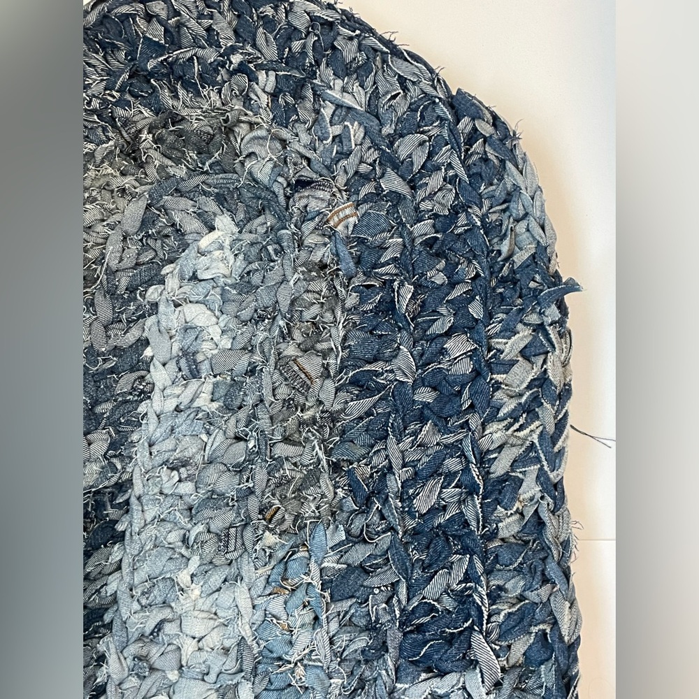 Handmade Denim Jean Oval Crocheted Blue Gray Accent Rug Decor Country Farmhouse - Picture 5 of 5